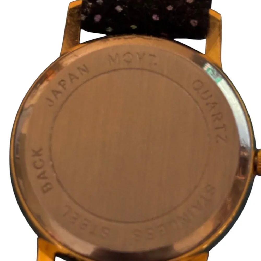 Vintage 1992 Japan Movt black colorful‎ speckled quartz watch genuine leather